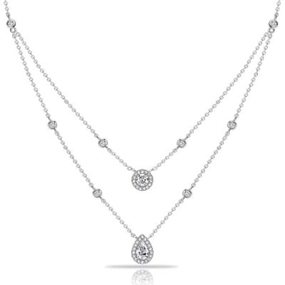 Italo Halo Pear & Round Cut White Sapphire Layering necklaces For Women