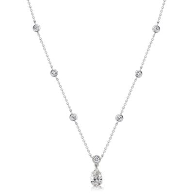 Italo Bezel Setting Round & Pear Cut Pendant Neckalce For Women