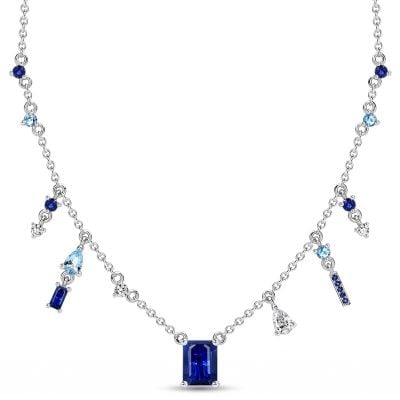 Italo Emerald Cut Blue Sapphire Pendant Necklace For Women Bosphorus Vintage Necklace