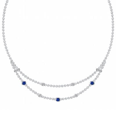 Italo Bezel Setting Blue & White Sapphire Layering necklaces For Women