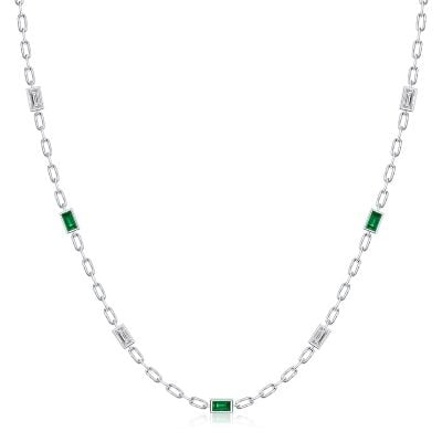 Italo Baguette Cut Emerald & White Sapphire Bezel Set Tennis Necklace