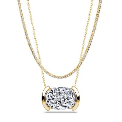 Italo Half-bezel White Sapphire Cushion Cut Layering Necklaces For Women