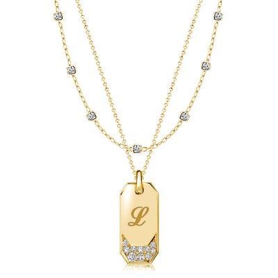 Italo Bezel Setting Engraved Initial Personalized Layering Necklaces For Women