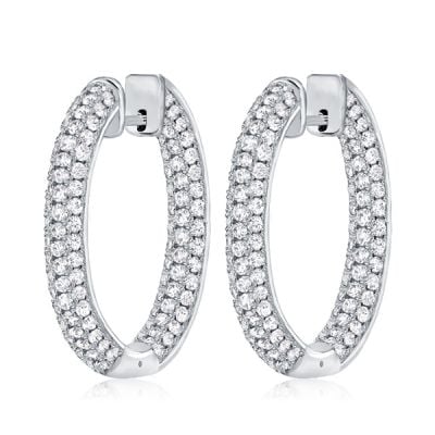 Pave Setting Sterling Silver Hoop Earrings For Women