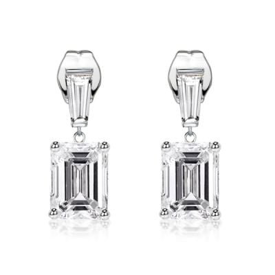 Italo Emerald Cut White Sapphire Drop Earrings
