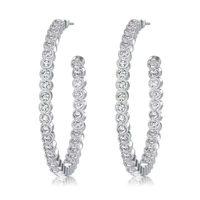 Italo Bezel Milgrain Round Cut White Sapphire Hoop Earrings
