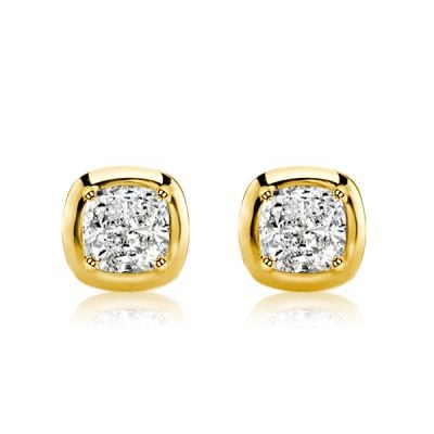 Italo Golden Cushion Cut White Sapphire Stud Earrings