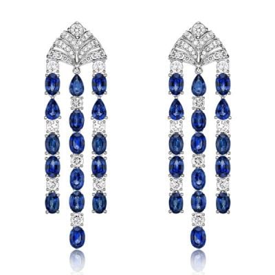 Vintage Created Blue Sapphire Drop Earrings For Women