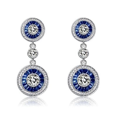 Italo Blue Sapphire Earrings Vintage Halo Drop Earrings