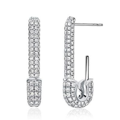 Italo Micro Pave Safety Pin Earrings In Sterling Silver