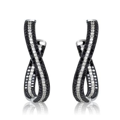 Italo Pave Set Black Sapphire Twist Hoops Twisted Hoop Earrings