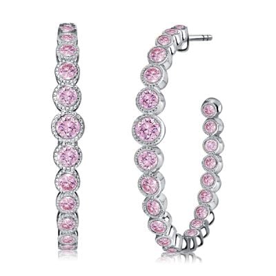 Italo Round Cut Pink Sapphire Silver Hoop Earrings