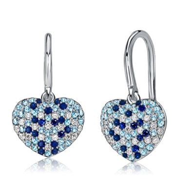 Italo Micro-pave Aquamarine Blue Sapphire Heart Drop Earrings