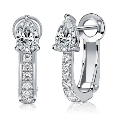Italo White Sapphire Pear Shaped Silver Hoop Earrings