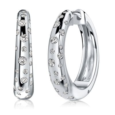 Italo White Sapphire Flush Setting Silver Hoop Earrings