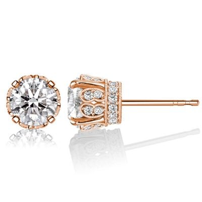 Italo Rose Gold Filigree Round Cut Vintage Stud Earrings