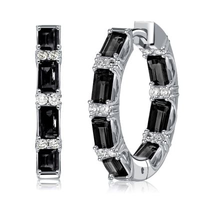 Italo Baguette Cut Black Sterling Silver Hoop Earrings