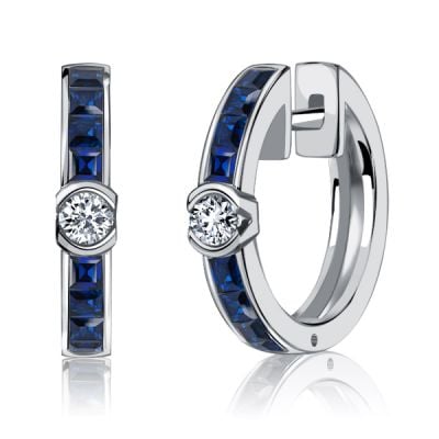 Italo Blue Sapphire Earrings Sterling Silver Hoop Earrings