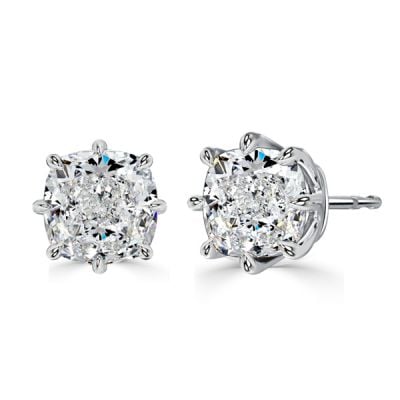 Italo 8 Prong Single Stone Cushion Cut Stud Earrings