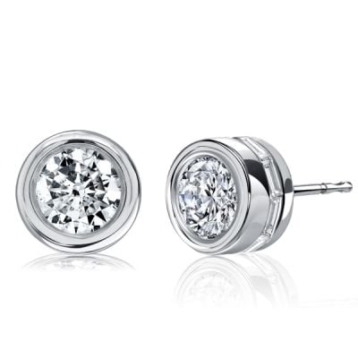 Italo Bezel Set Stud Earrings Baguette Hidden Halo Stud Earrings