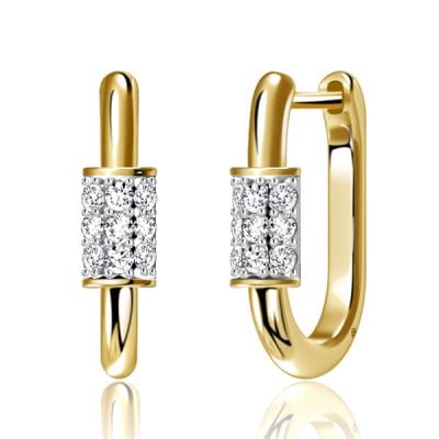 Italo Two Tone Micro Pave Round Cut Silver Hoop Earrings For Women