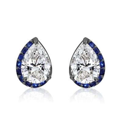 Italo Two Tone Unique Half-halo Pear Cut Stud Earrings For Women