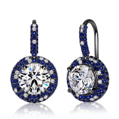 Italo Black Tone Micro Pave Blue & White Sapphire Drop Earrings