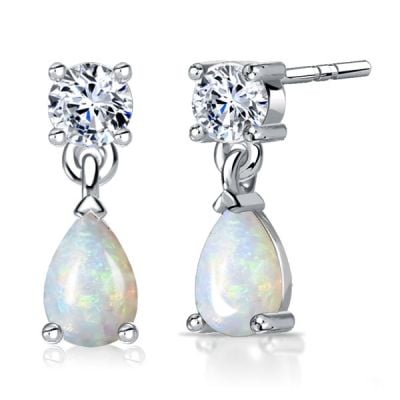 Italo Round & Pear Cut White Sapphire Opal Drop Earrings Opal Jewelry
