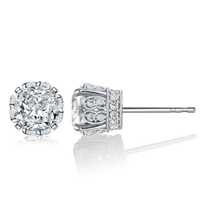 Italo Cushion Cut White Sapphire Filigree Vintage Stud Earrings