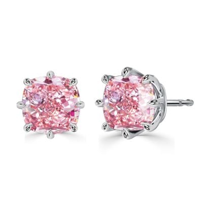 Italo 8 Prong Single Stone Cushion Cut Pink Sapphire Earrings