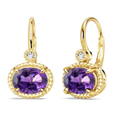 Italo Lever Back Oval Cut Amethyst Drop Earrings For Women