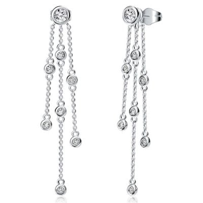 Italo Bezel Setting Round Cut Drop Earrings For Women Dangle Earring