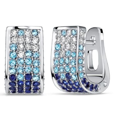 Italo Rectangle Micro Pave Blue Sapphire Hoop Earrings For Women