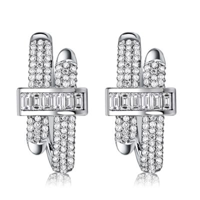 Italo Micro Pave Round & Baguette Cut Unique Hoop Earrings For Women