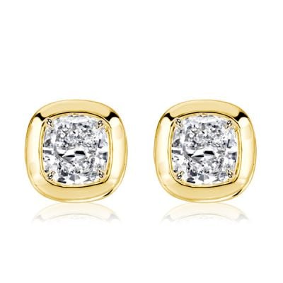 Italo Golden Bezel Set 5 MM Cushion Cut Stud Earrings For Women