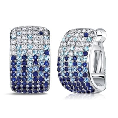 Italo Rectangle Micro Pave Blue Sapphire Hoop Earrings For Women