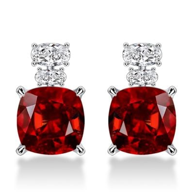 Italo Hidden Halo Garnet Cushion Cut Drop Earrings For Women