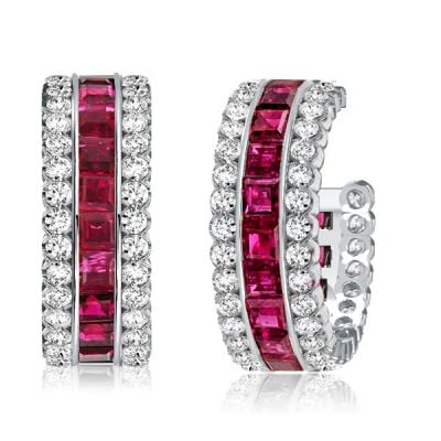 Italo Invisible Set Ruby Sterling Siver Hoop Earrings For Women