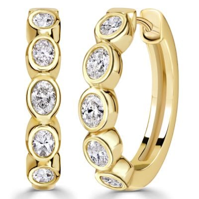 Italo Golden Bezel Setting Oval Cut Hoop Earrings For Women