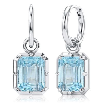 Italo Single Stone Emerald Cut Aquamarine Earrings For Women