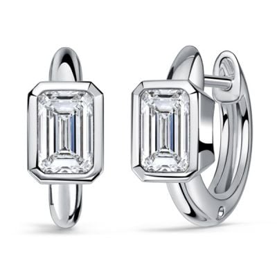 Italo Bezel Setting Single Stone Emerald Cut Hoop Earrings For Women