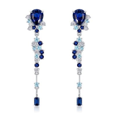 Italo Pear Cut Blue Sapphire Drop Earring For Women Bosphorus Vintage Earrings