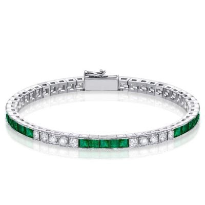 Alternating Emerald & White Princess Tennis Bracelet For Women