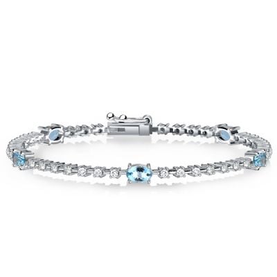 Italo Aquamarine & White Oval Cut Tennis Bracelet For Women