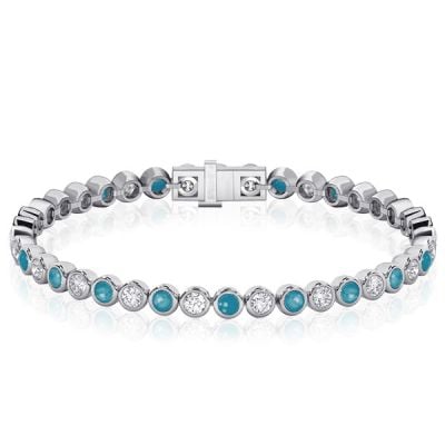 Italo Bezel Turquoise Bracelet White Sapphire Tennis Bracelet