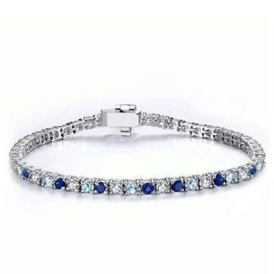 Italo Round Cut Blue Sapphire Tennis Bracelet For Women Classic