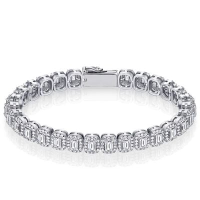Italo Halo Emerald Cut Tennis Bracelet In Sterling Silver