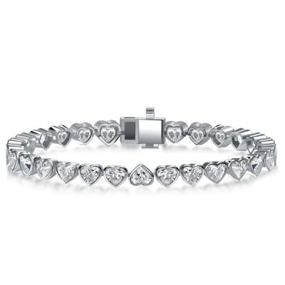 Italo Bezel Heart Tennis Bracelet In Sterling Silver