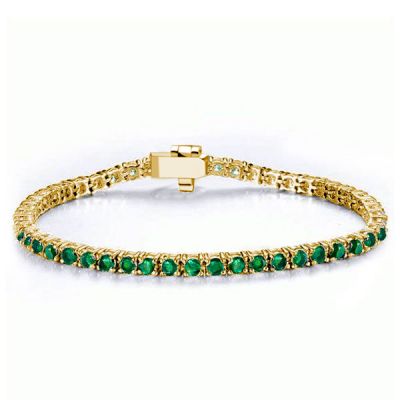 Italo Golden Round Cut Emerald Tennis Bracelet For Women