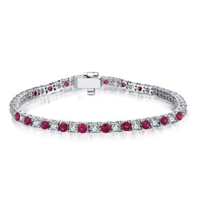 Italo Round Cut White & Ruby Tennis Bracelet For Women